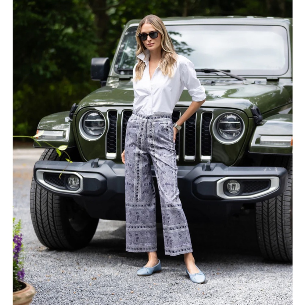 Women’s Printed Wide-Leg Trousers - White